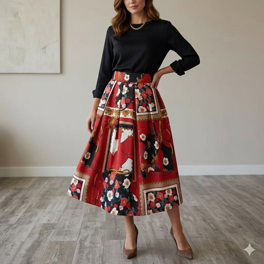 7th Avenue Design Studio Skirt Womens 4 Multicolor Floral Equestrian